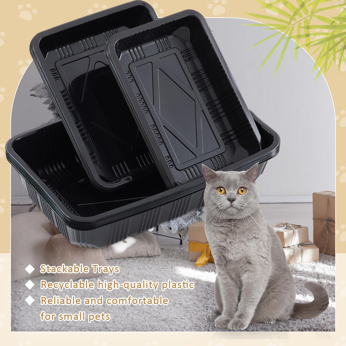 30 Pcs Disposable Plastic Cat Litter Trays 3 Sizes Black H117026