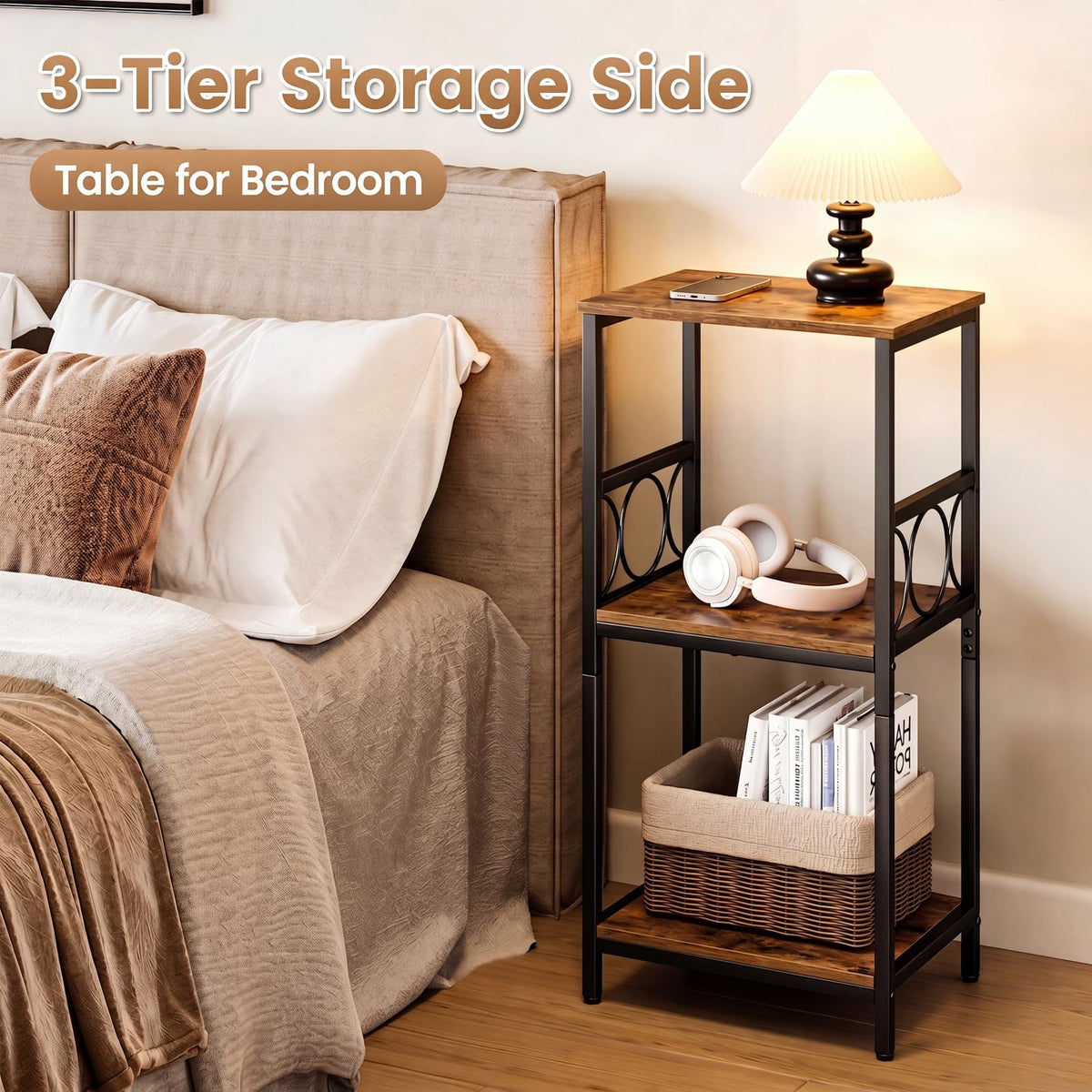 3-Tier Side Table with Adjustable Shelf I596124