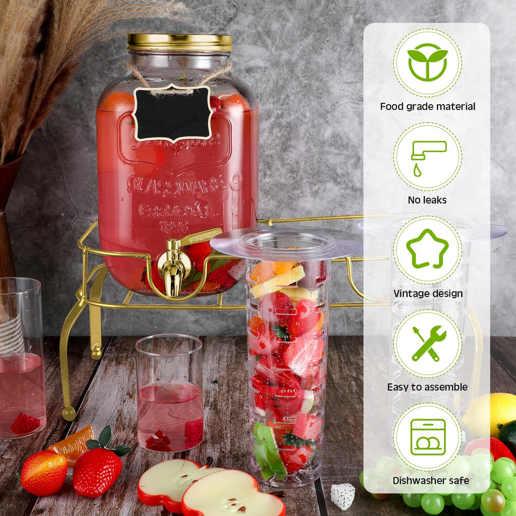 2 Pcs 2 Gallon Glass Drink Dispenser with Stand Q648939