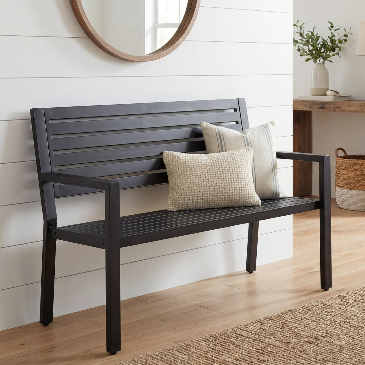 Heavy Duty Steel Outdoor Bench with Armrests J665550