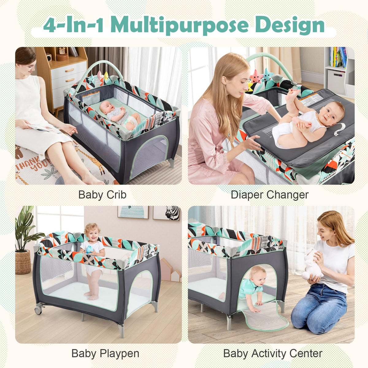 4 in 1 Portable Baby Crib Playpen with Bassinet S542
