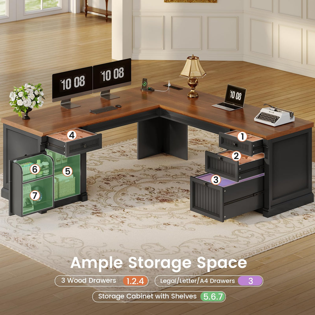 L Shaped Office Desk with 4 Drawers W1018