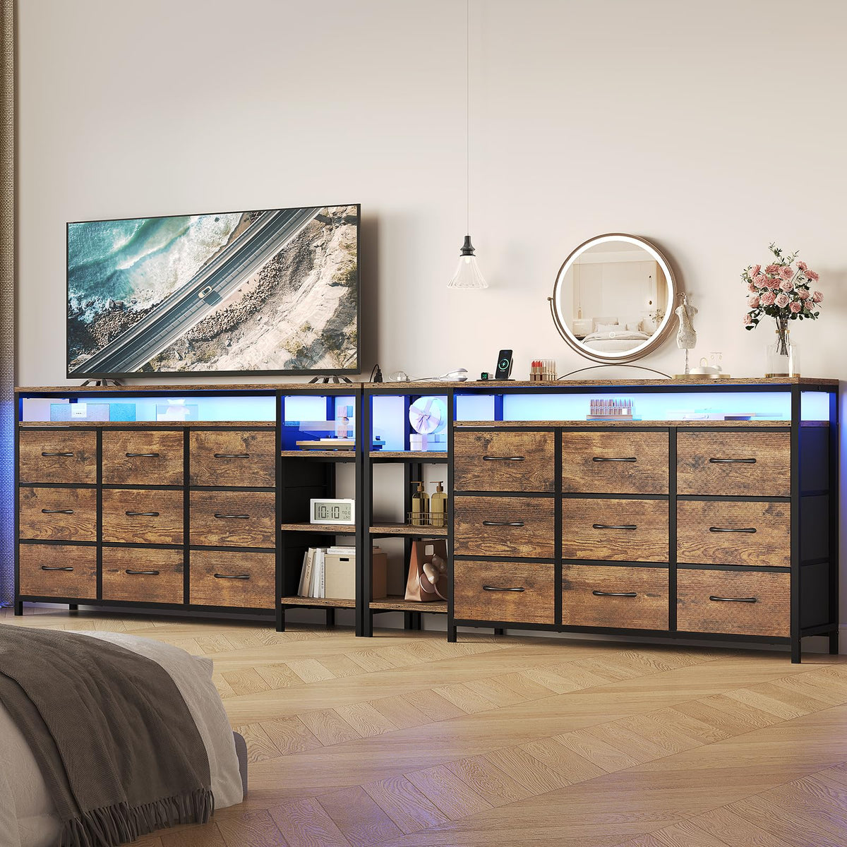 LED TV Stand Dresser with 9 Drawers Y673