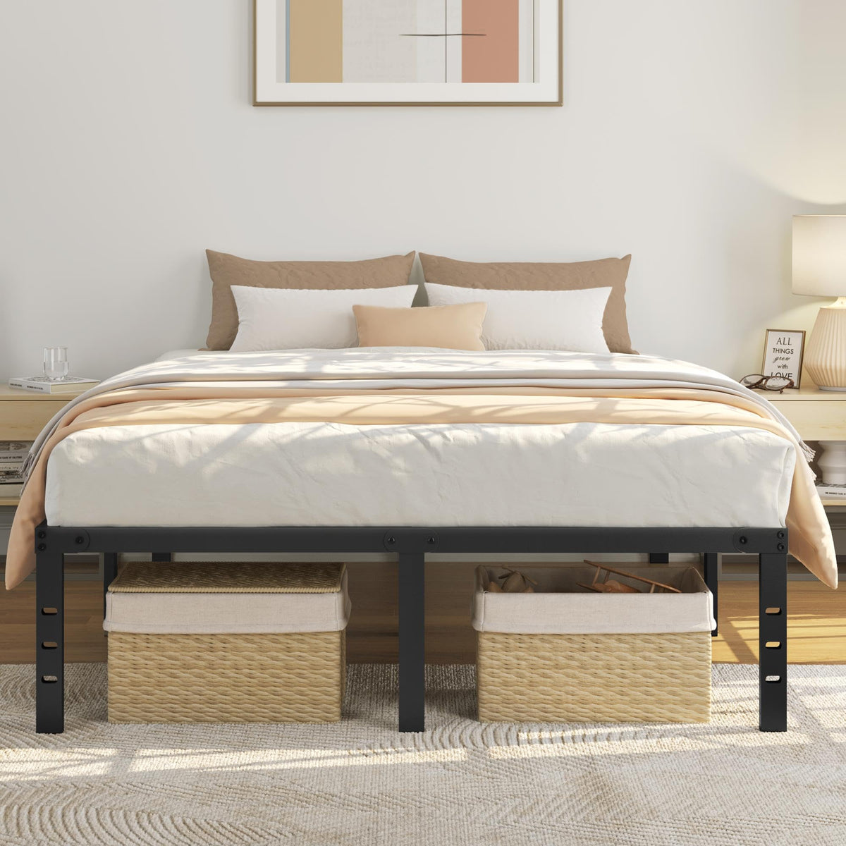 14 Inch Queen Size Black Metal Platform Bed Frame V6212