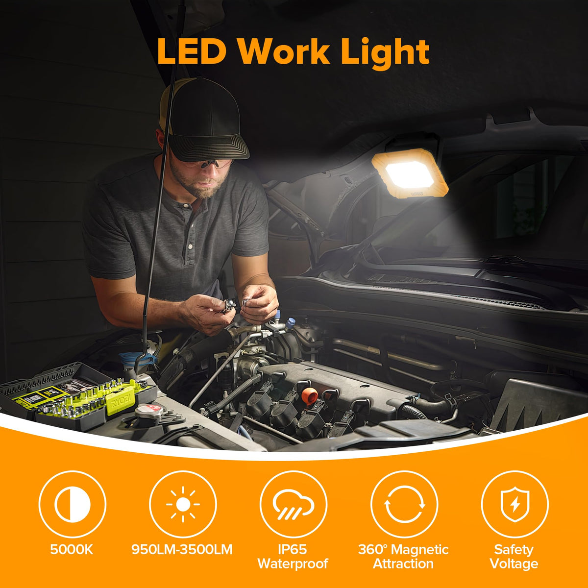 3500LM Rechargeable Magnetic LED Work Light with Stand J616
