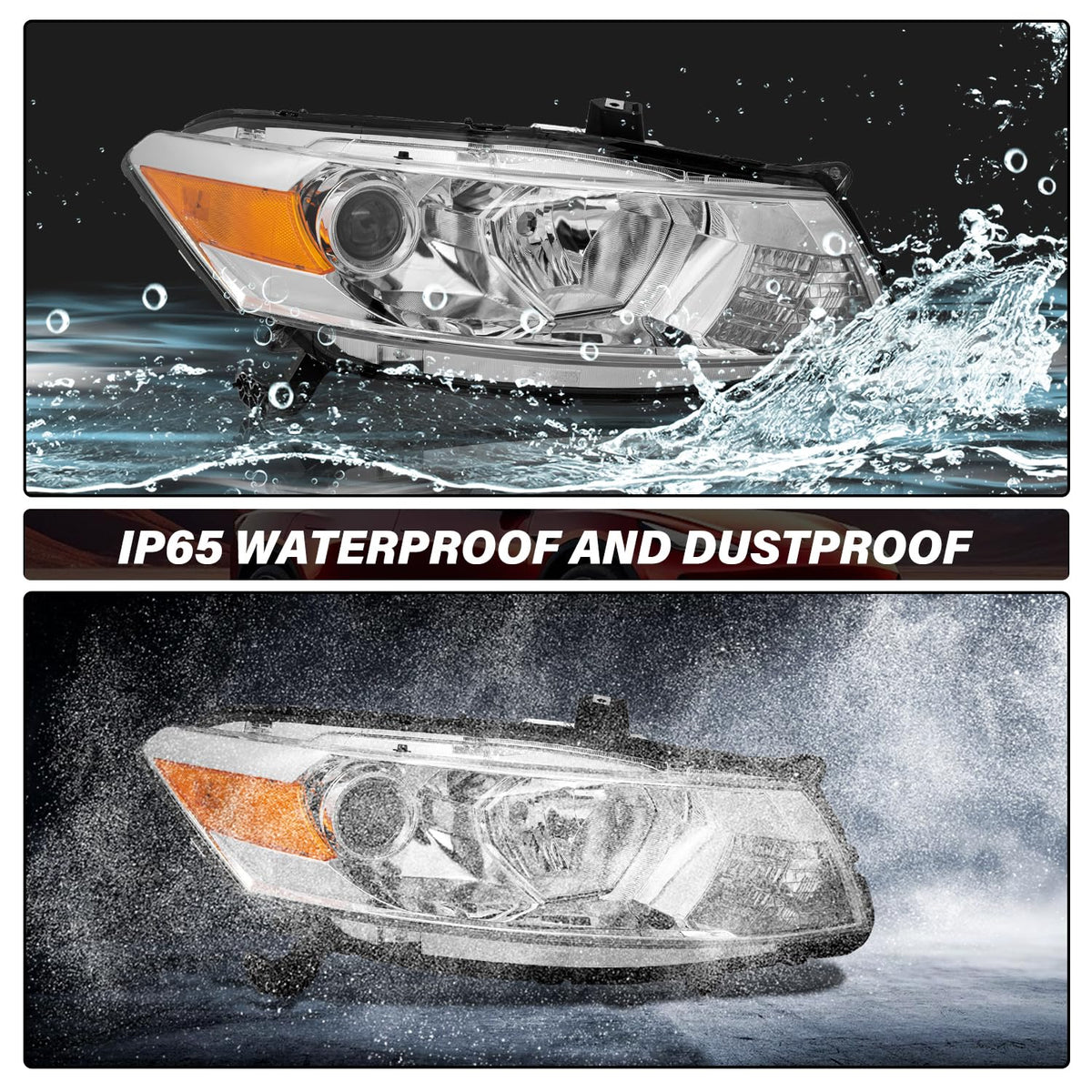 Headlight Assembly Replacement Chrome Housing with Amber Reflector E699