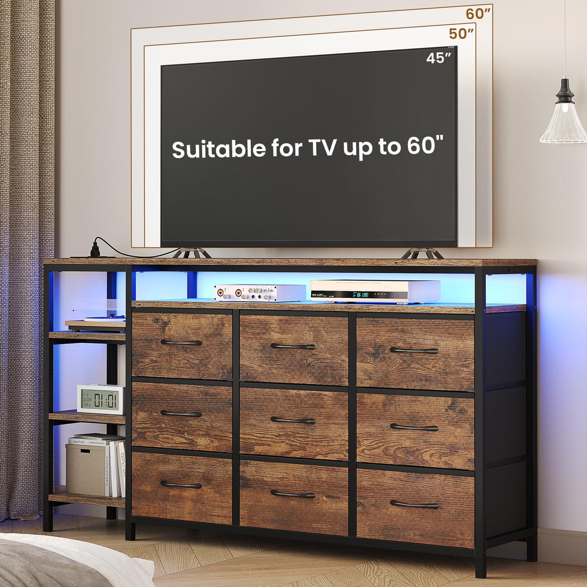 LED TV Stand Dresser with 9 Drawers Y673