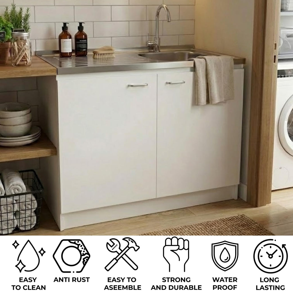 White 39 in Kitchen Sink Cabinet with Stainless Steel Top Q5180