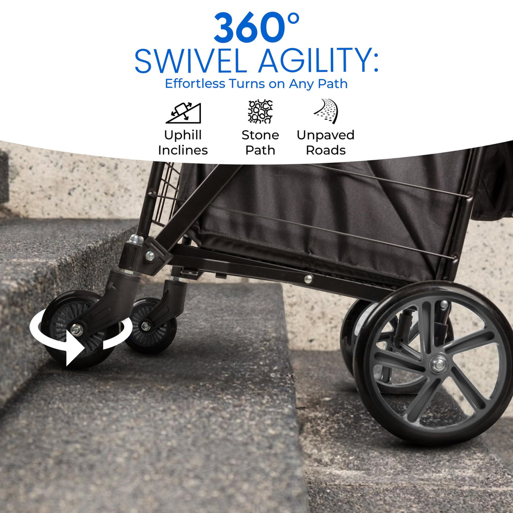 Large Folding Utility Shopping Cart with Removable Liner, 110 lb Capacity, Black K448