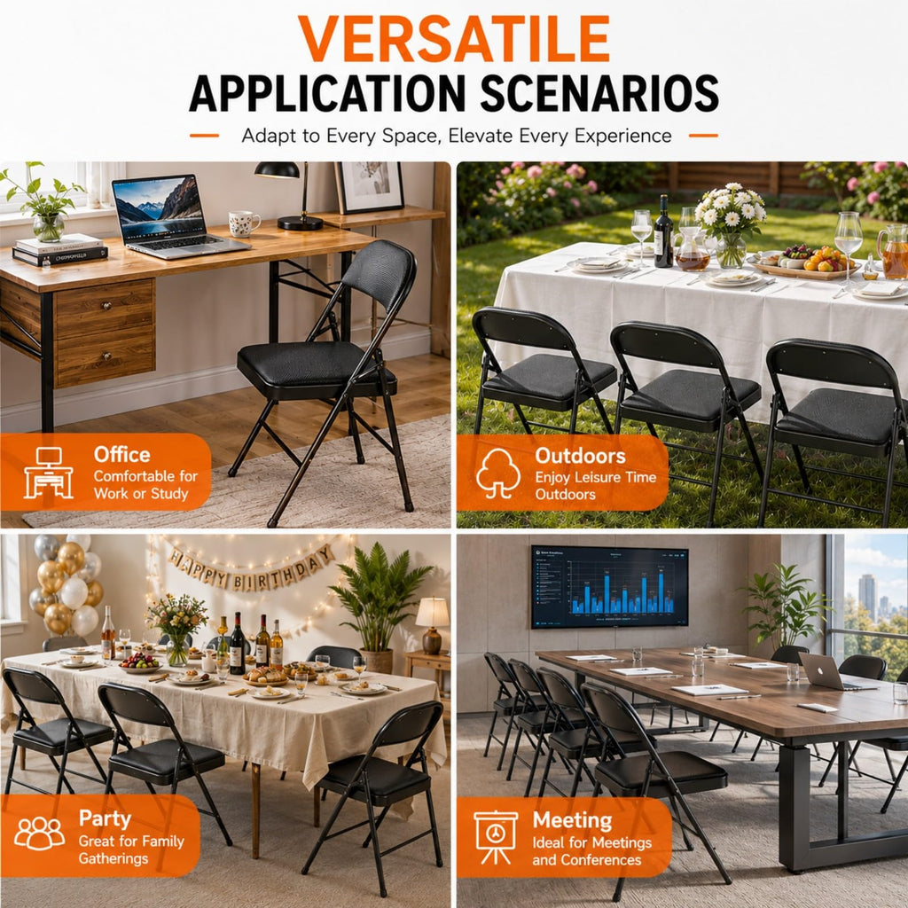 Folding Chairs with Cushion 10 Pack Black S2238