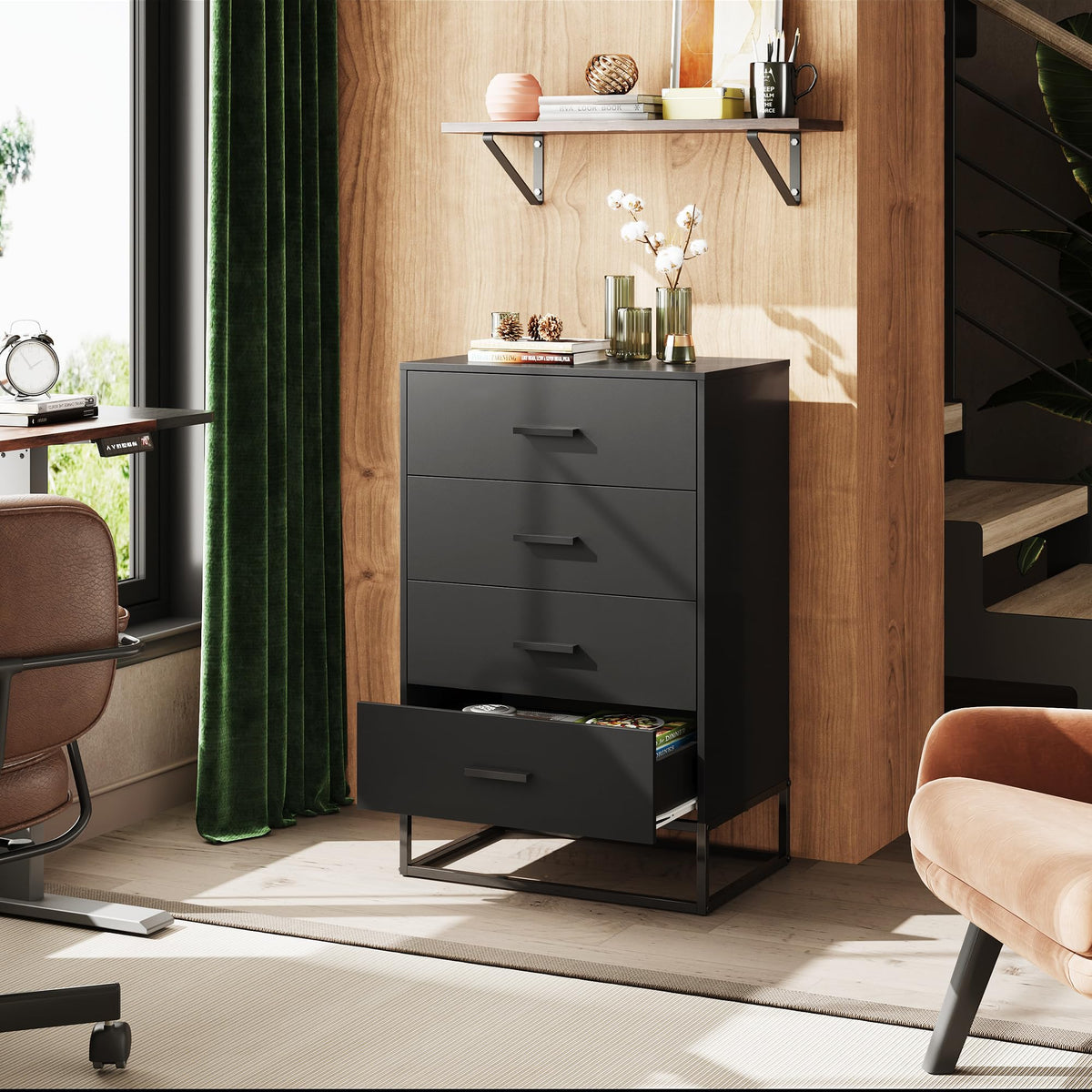 Black 4 Drawer Wooden Dresser S967
