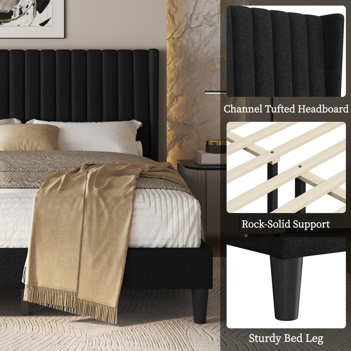 Black Queen Bed Frame with Headboard E743432