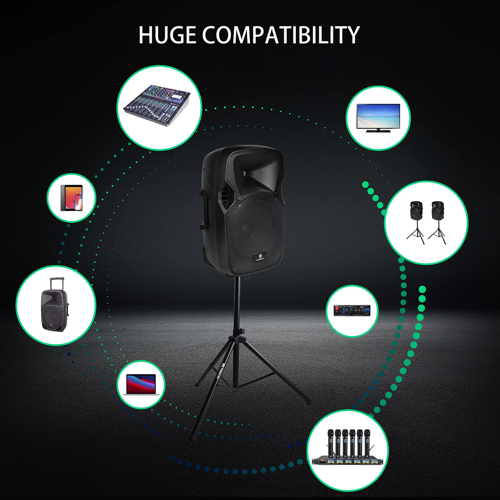 12-Inch 1800W 2-Way Powered PA Speaker System Combo Set with Speaker Stands J6109