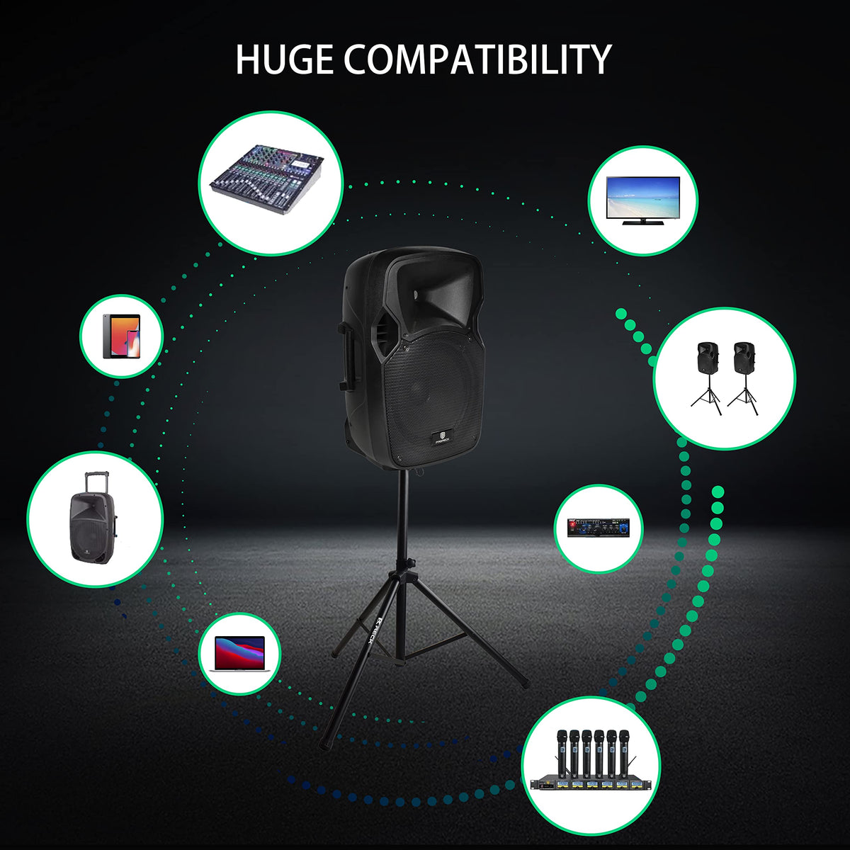12-Inch 1800W 2-Way Powered PA Speaker System Combo Set with Speaker Stands J6109