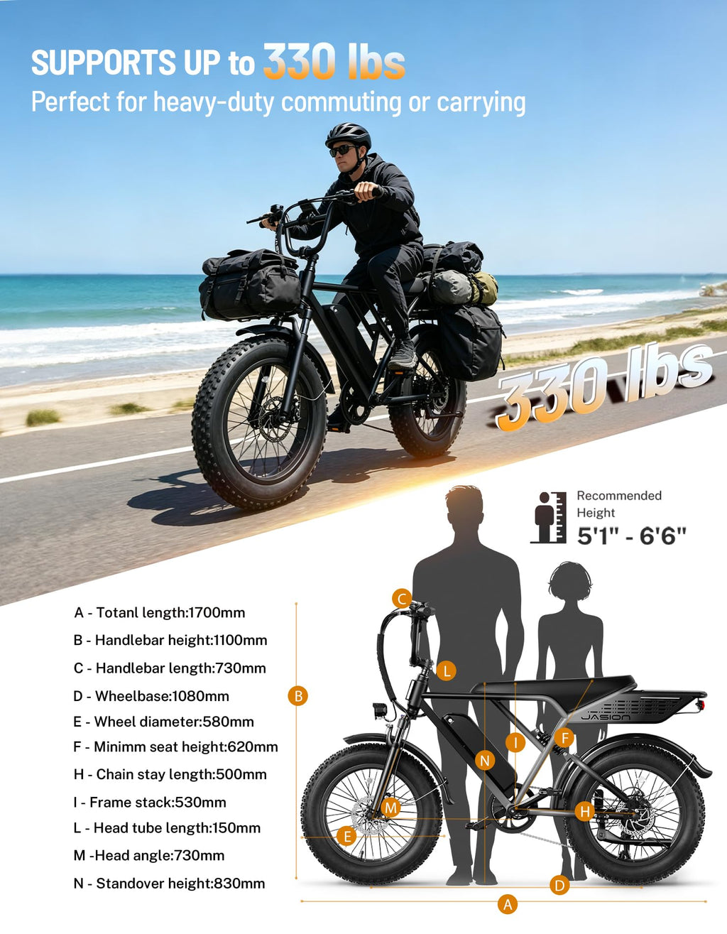 Electric Bike with 48V Removable Battery H9026
