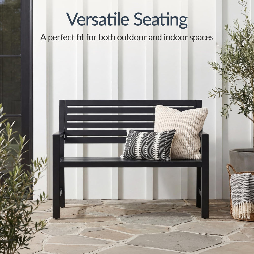 Heavy Duty Steel Outdoor Bench with Armrests J665550