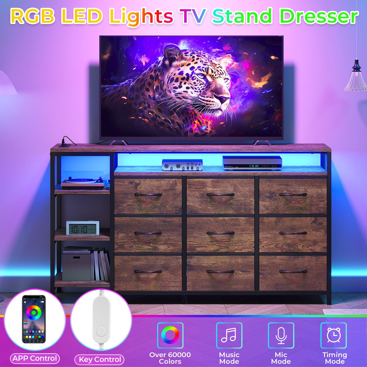 LED TV Stand Dresser with 9 Drawers Y673