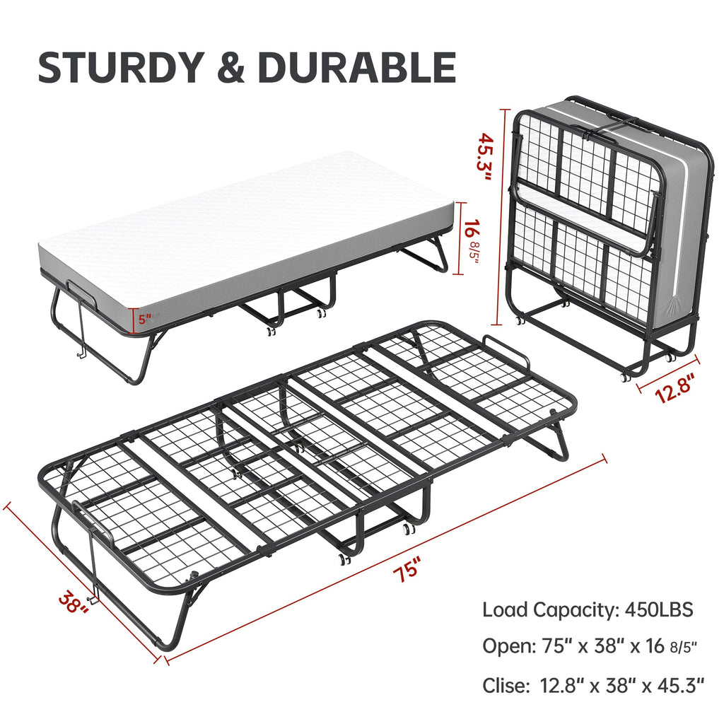 Folding Bed with 5-inch Memory Foam Mattress S568755