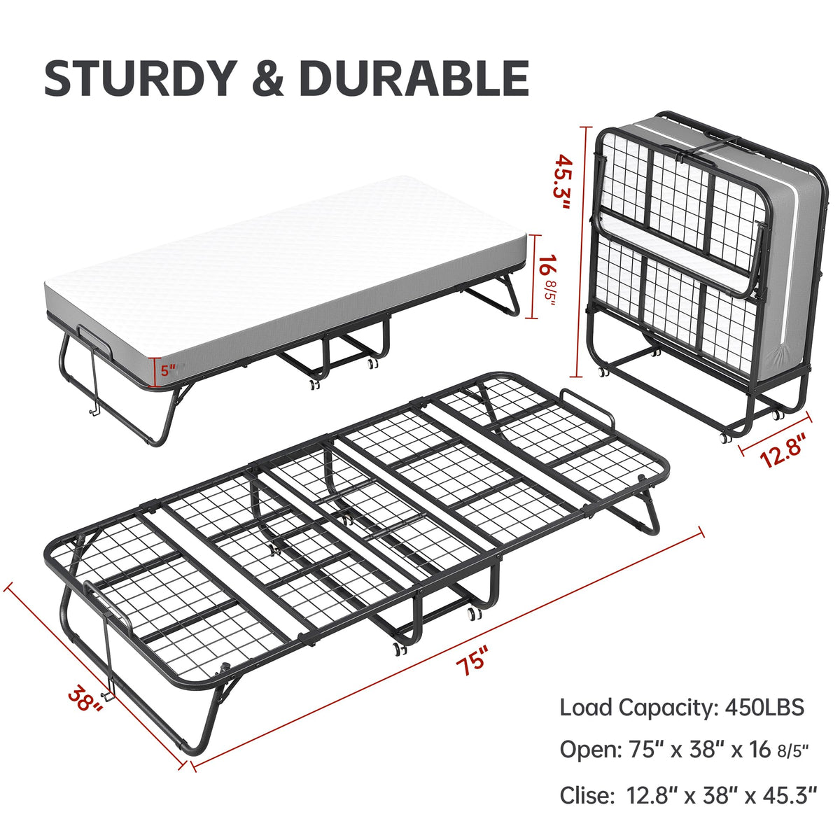 Folding Bed with 5-inch Memory Foam Mattress S568755