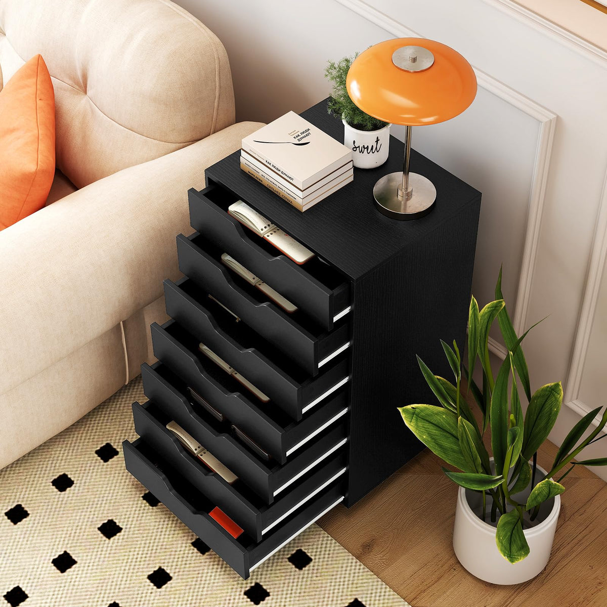7 Drawer Wooden Storage Cabinet with Casters B237956