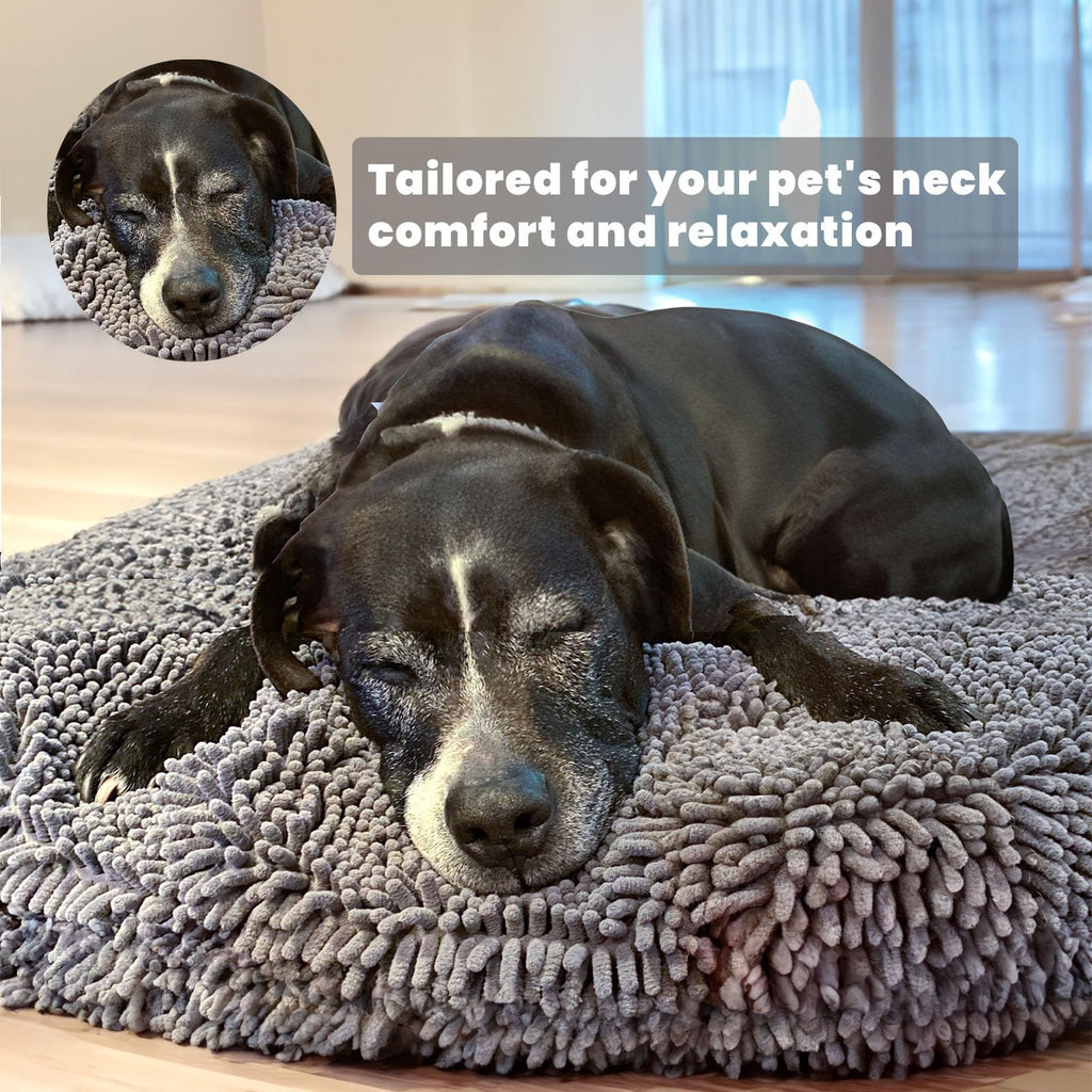 Soft Round Chenille Dog Bed with Removable Washable Cover Grey Medium I985124