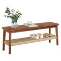 Solid Wood Entryway Bench with Woven Storage Shelf, Chestnut, 48” V7821