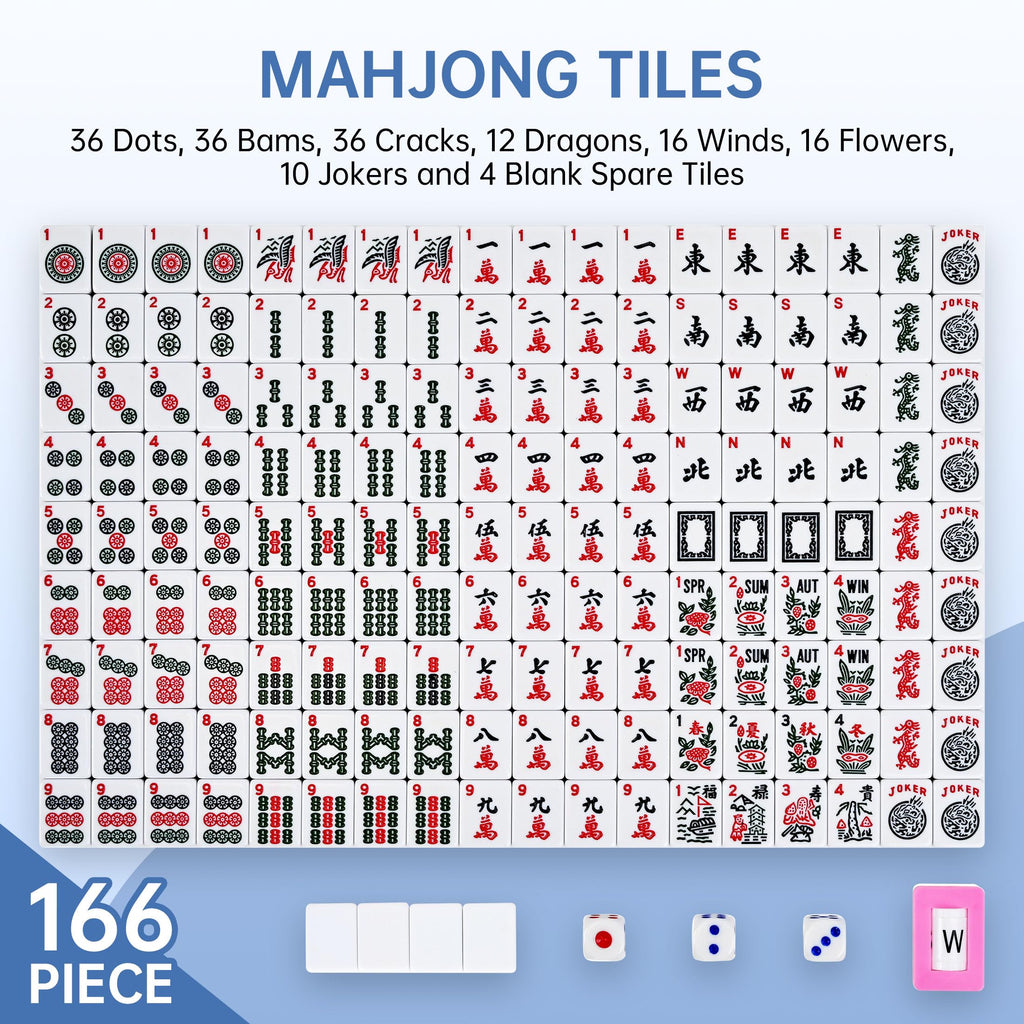 166 Tiles Mahjong Game Set with Blue Carrying Bag V87358
