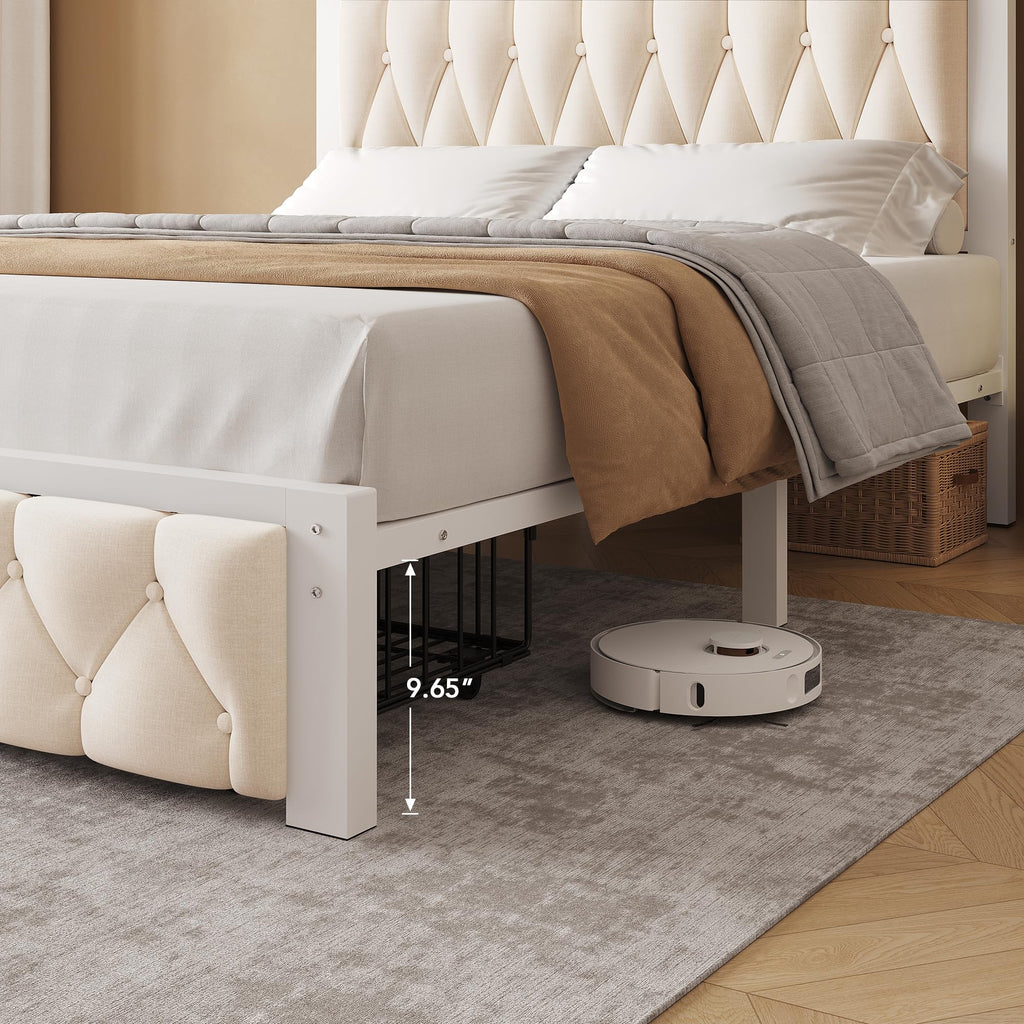 Beige Full Upholstered Platform Bed Frame with 2 Storage Drawers K12867