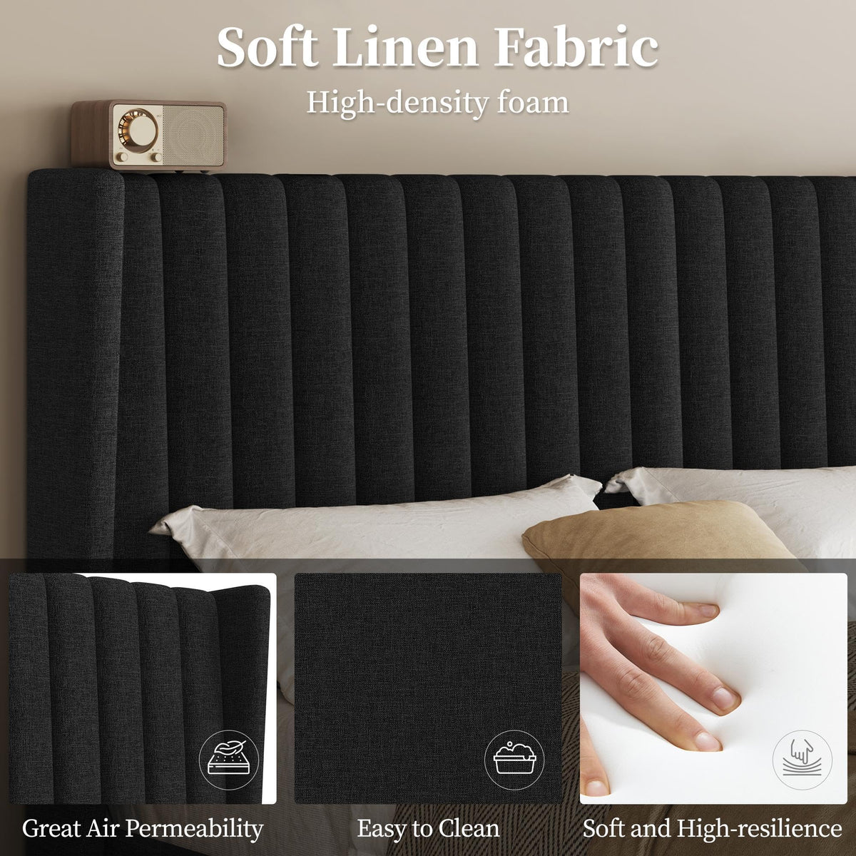 Black Queen Bed Frame with Headboard E743432