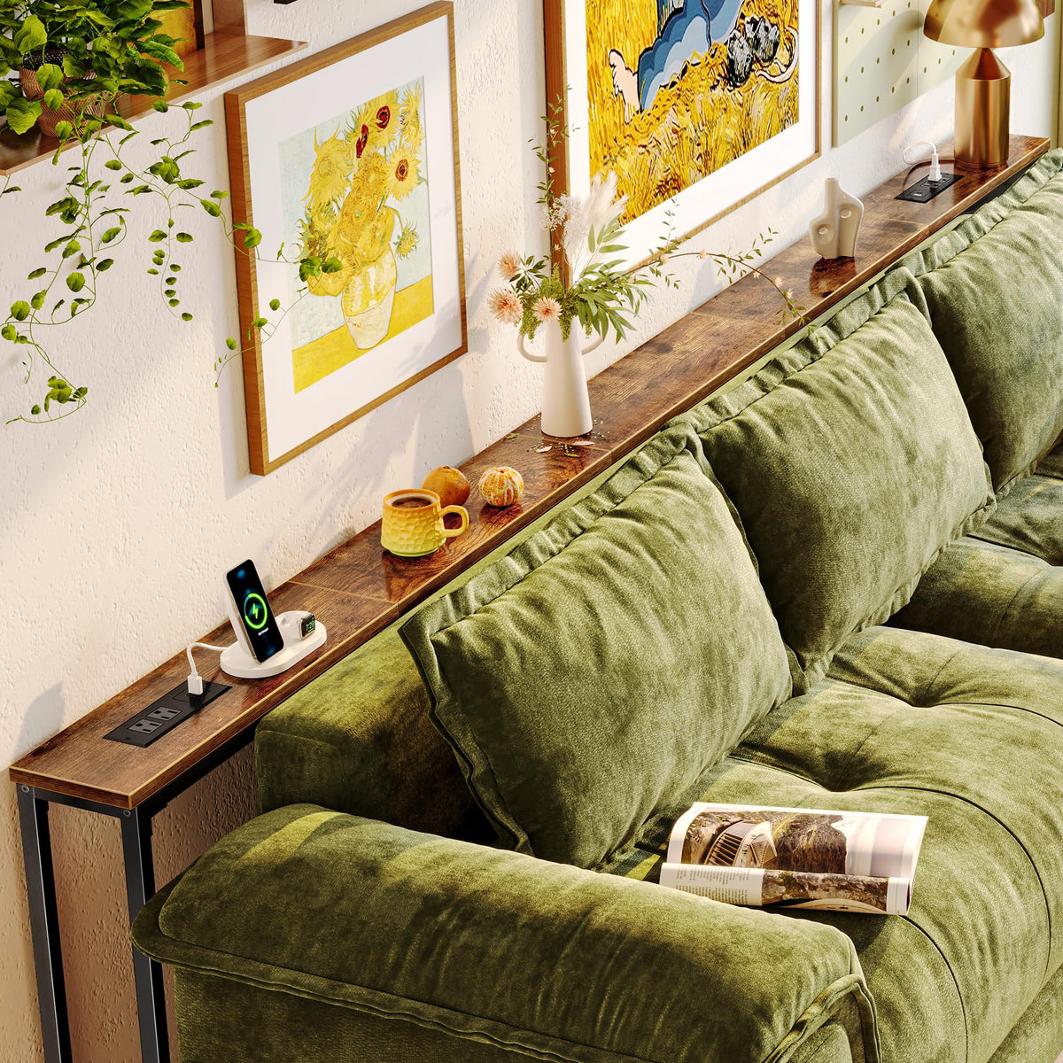 110.2 Inch Narrow Sofa Table with Power Outlets and USB-C Ports Y914