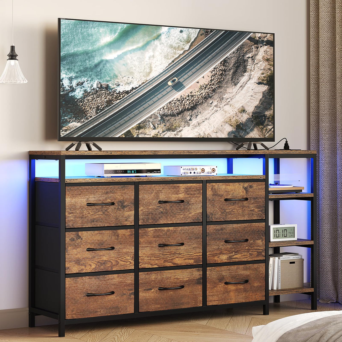 LED TV Stand Dresser with 9 Drawers Y673