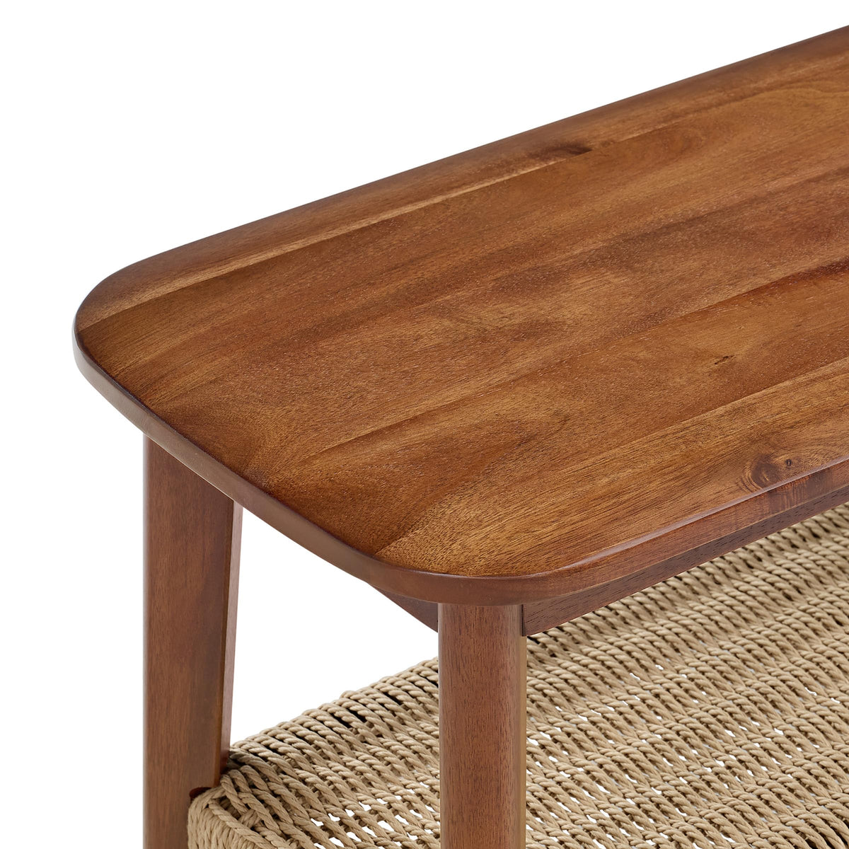 Solid Wood Entryway Bench with Woven Storage Shelf, Chestnut, 48” V7821
